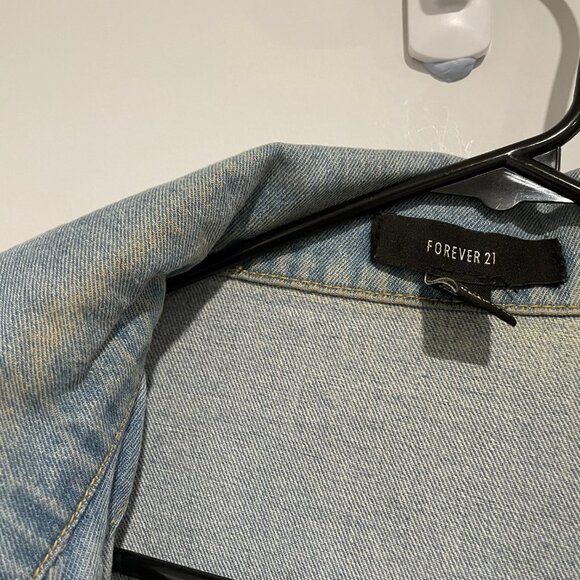 Forever 21 Light Blue Denim Ripped Long Jacket Size S - Picture 5 of 8